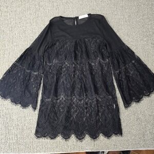 Black‎ Sheer Lace Bell Sleeve Tunic Top Boho Goth Romantic Fairycore